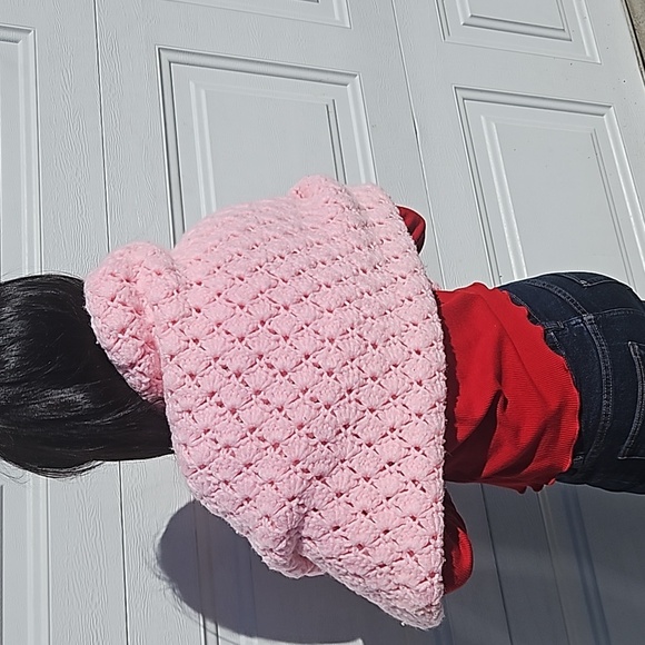 Hand Crafted handmade crochet shell stitch pink blanket gender reveal Vintage - Picture 9 of 17